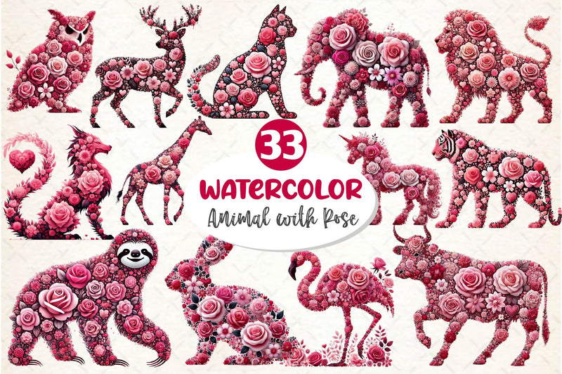 Valentines Day Animal With Rose Clipart Bundle - CraftNest - Digital Crafting and Art