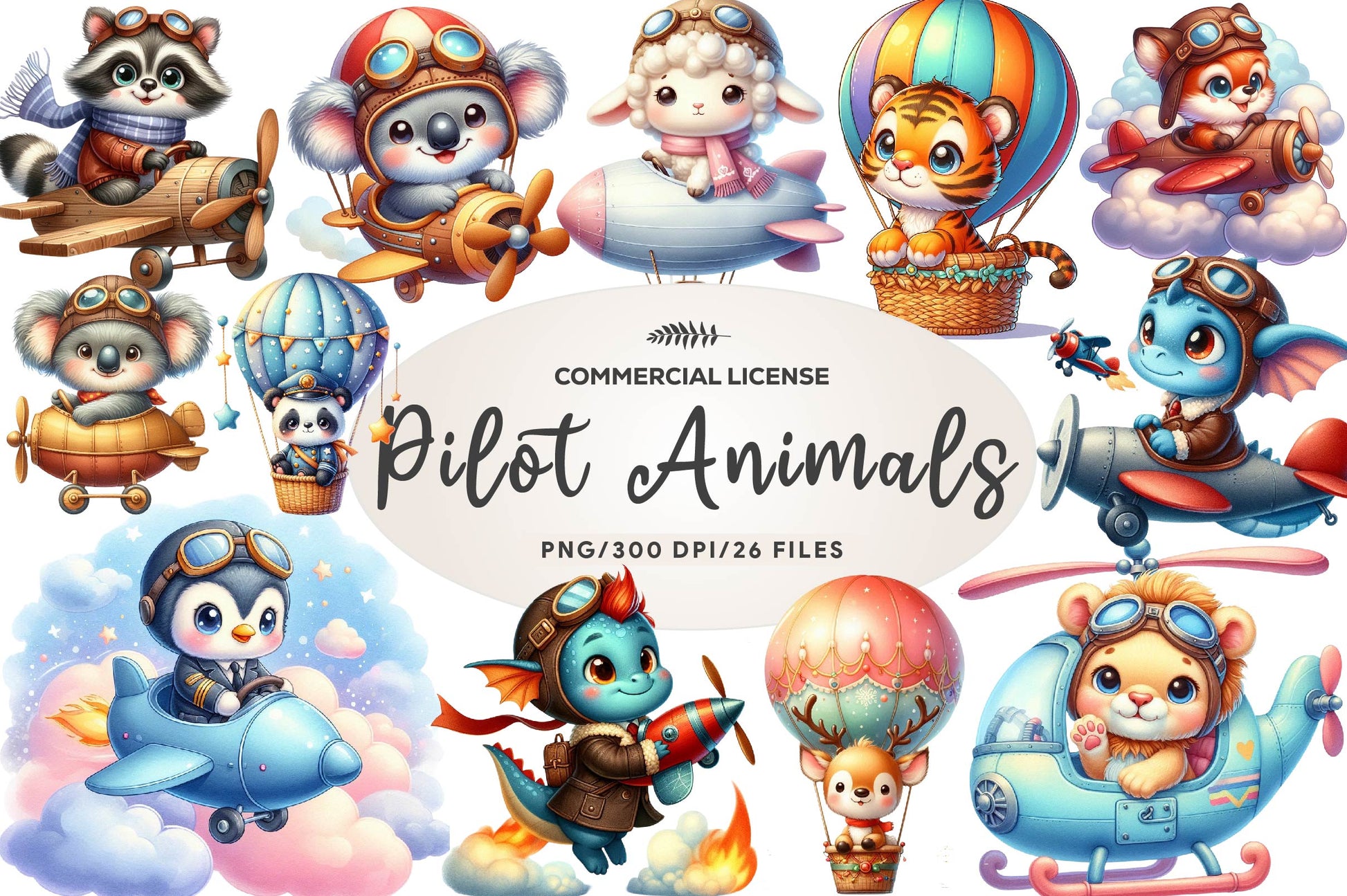 Cute Baby Pilot Animals Clipart Bundle - CraftNest - Digital Crafting and Art