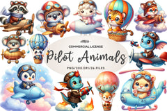 Cute Baby Pilot Animals Clipart Bundle - CraftNest - Digital Crafting and Art
