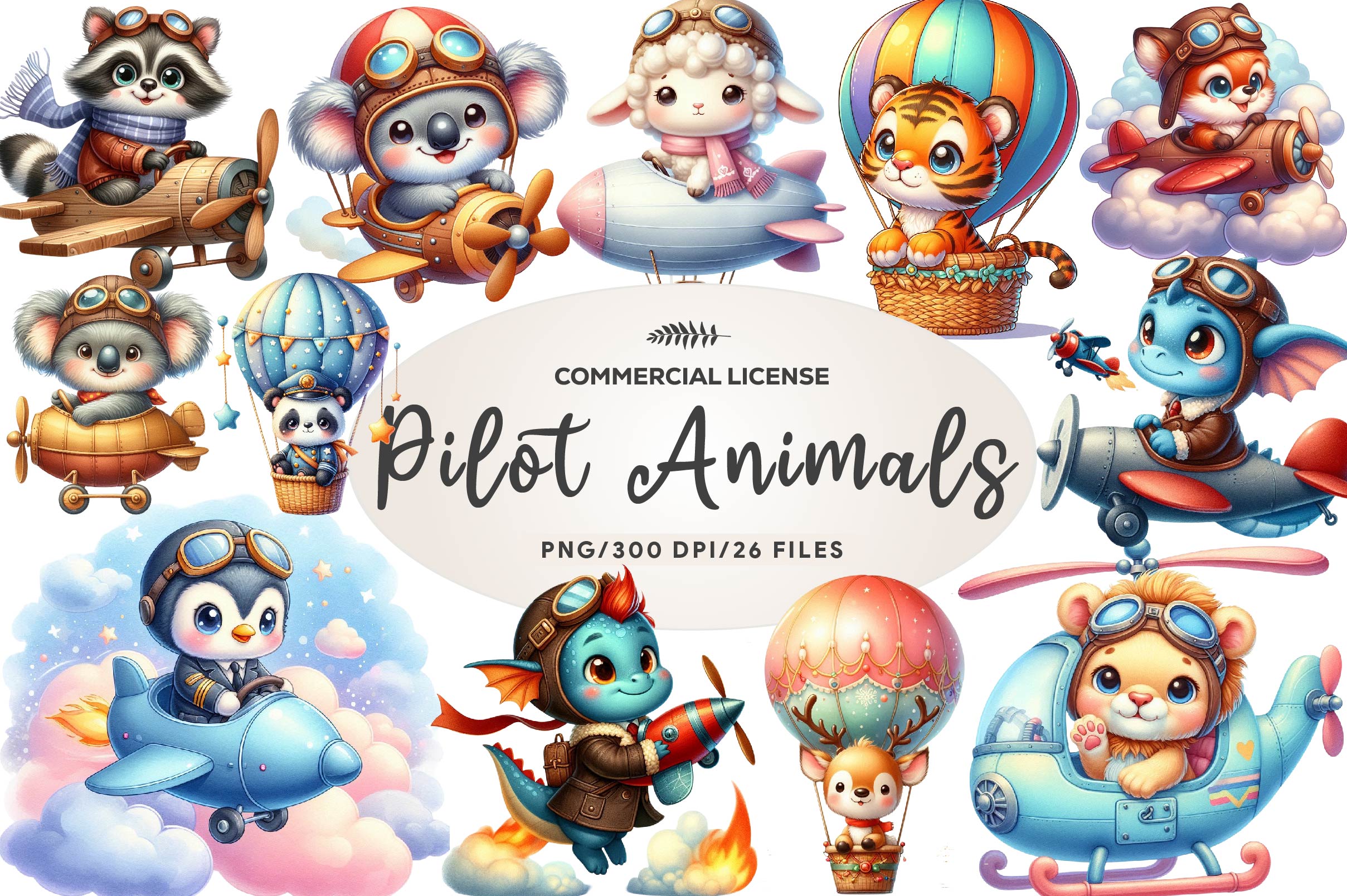 Cute Baby Pilot Animals Clipart Bundle - CraftNest - Digital Crafting and Art