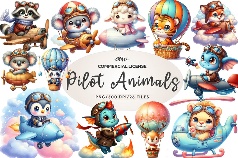 Cute Baby Pilot Animals Clipart Bundle - CraftNest - Digital Crafting and Art