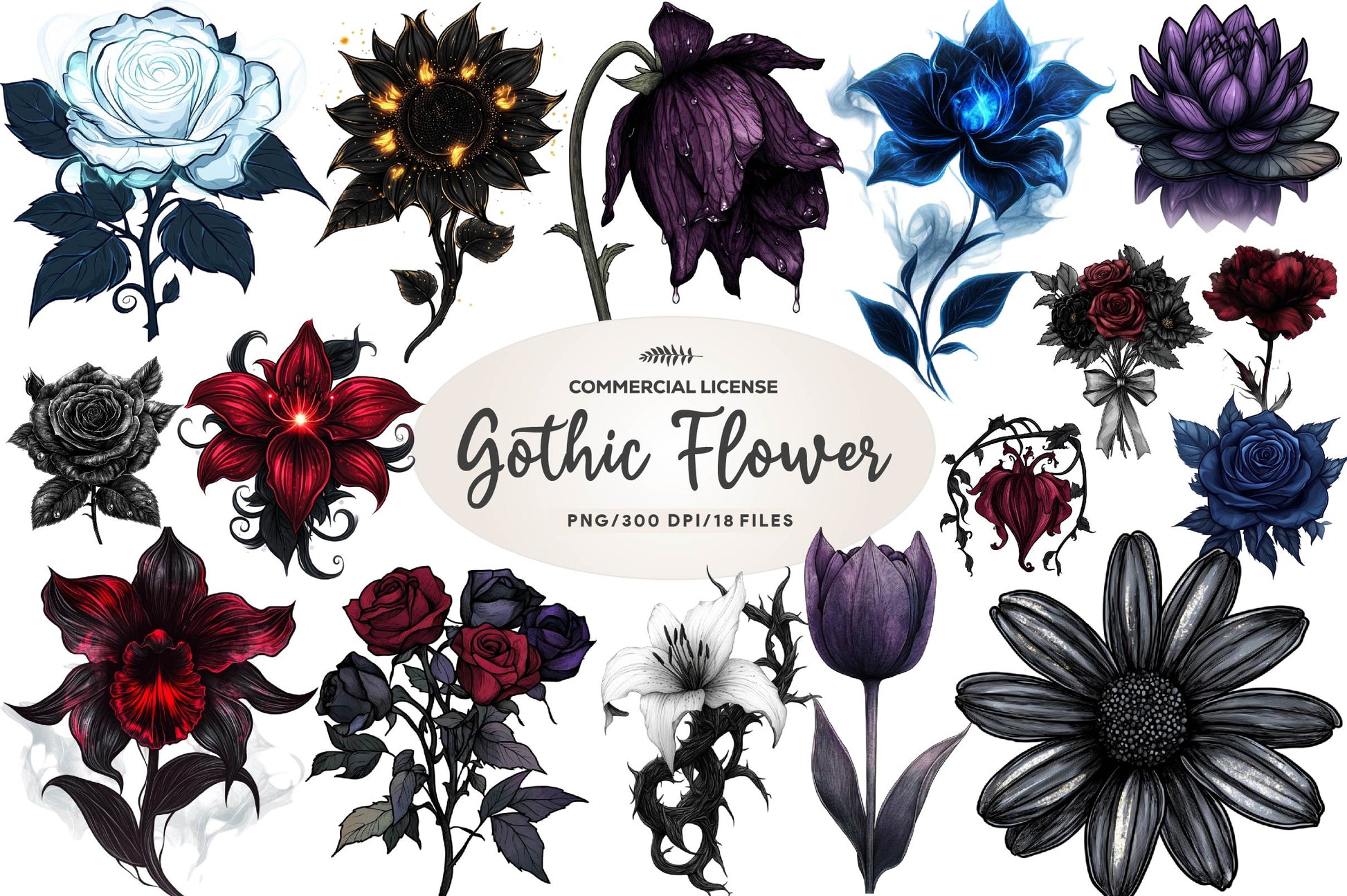 Dark Moody Gothic Flower Clipart Bundle 1 - CraftNest - Digital Crafting and Art