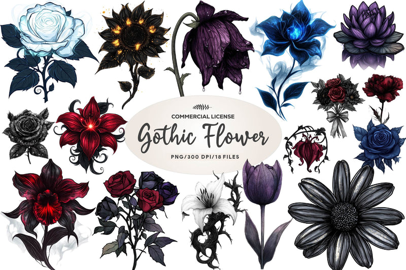 Dark Moody Gothic Flower Clipart Bundle 1 - CraftNest - Digital Crafting and Art