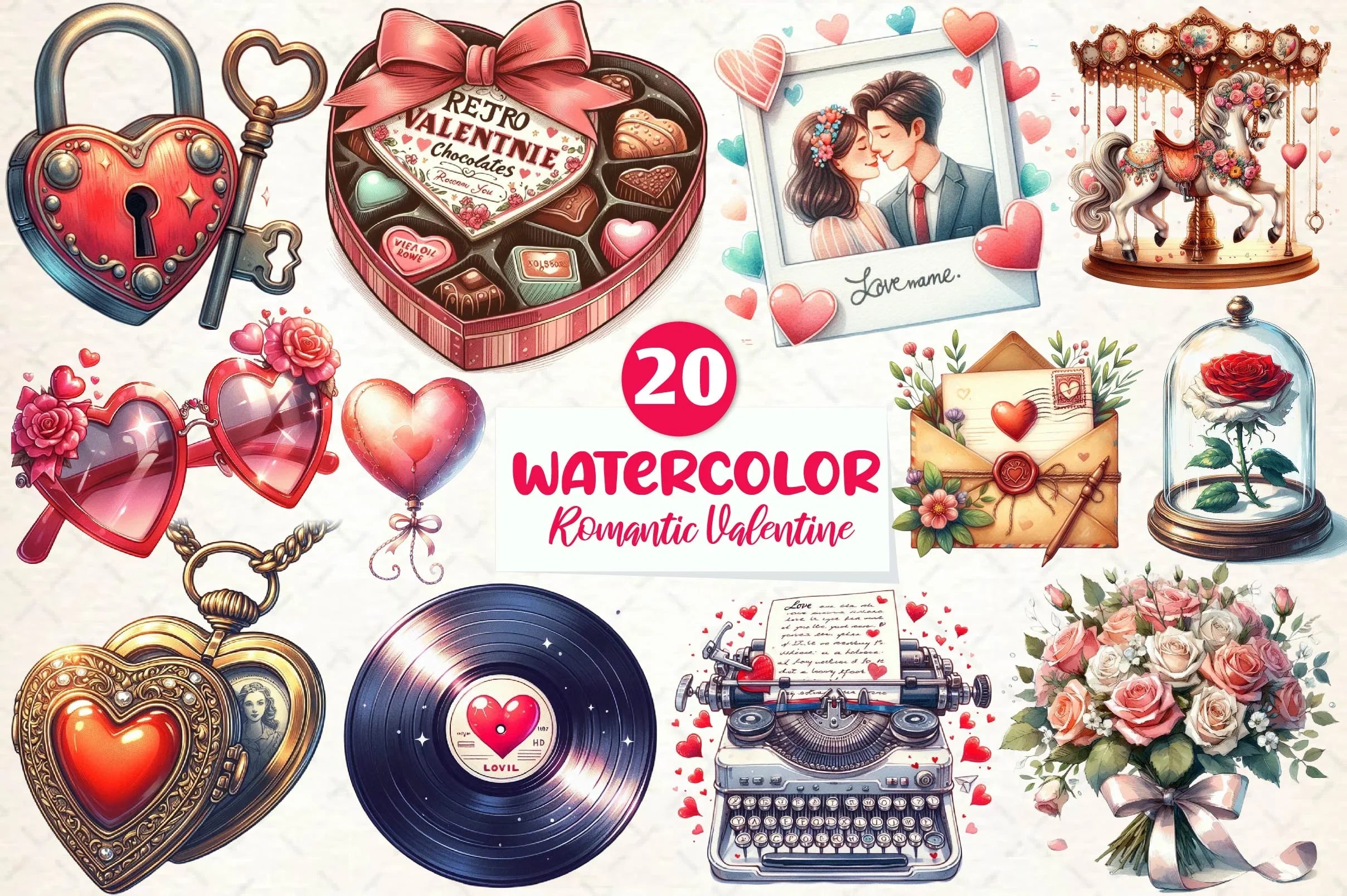 Retro Romantic Valentine Clipart Bundle - CraftNest - Digital Crafting and Art