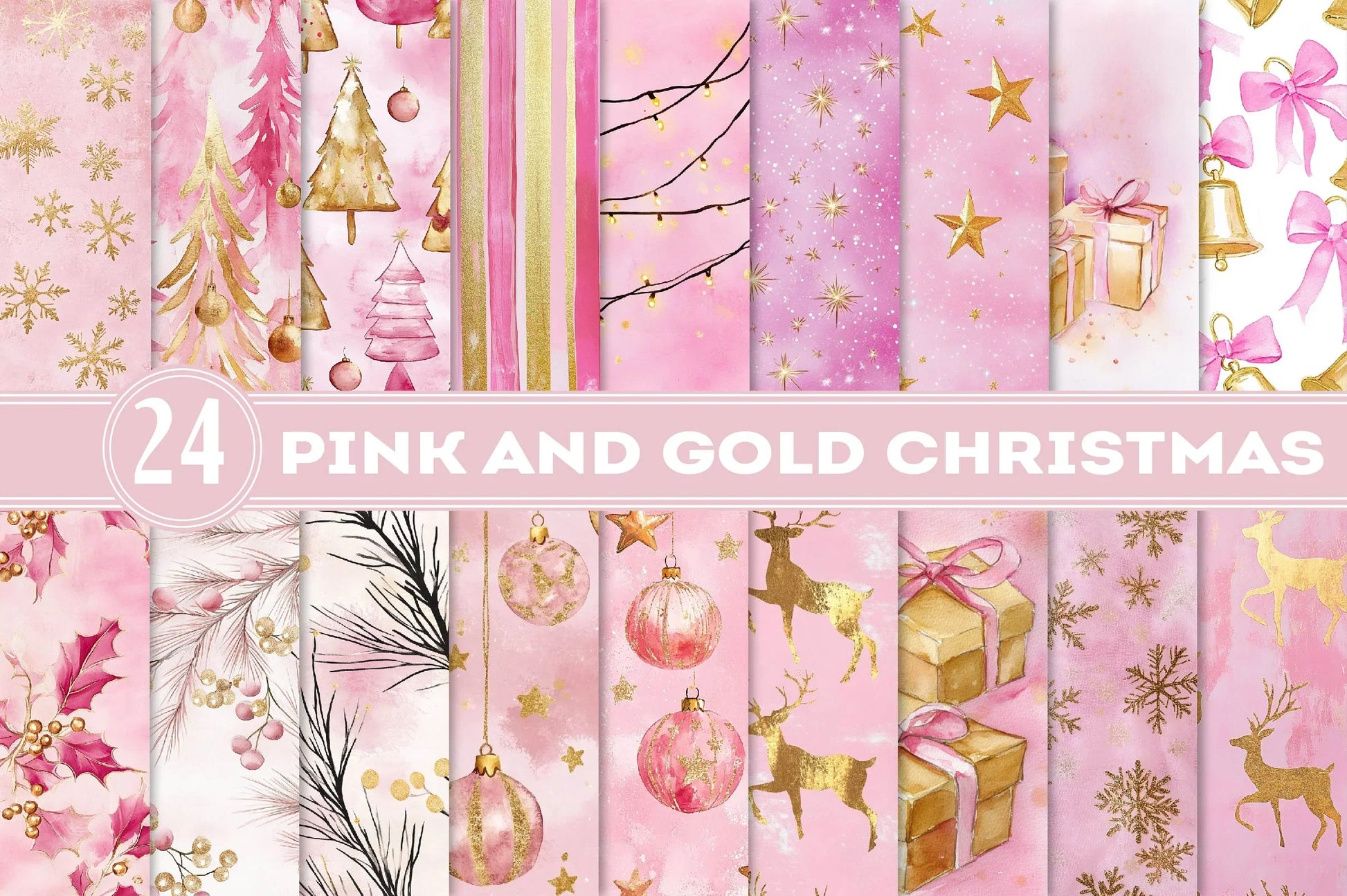 Pink And Gold Christmas Clipart Bundle - CraftNest - Digital Crafting and Art