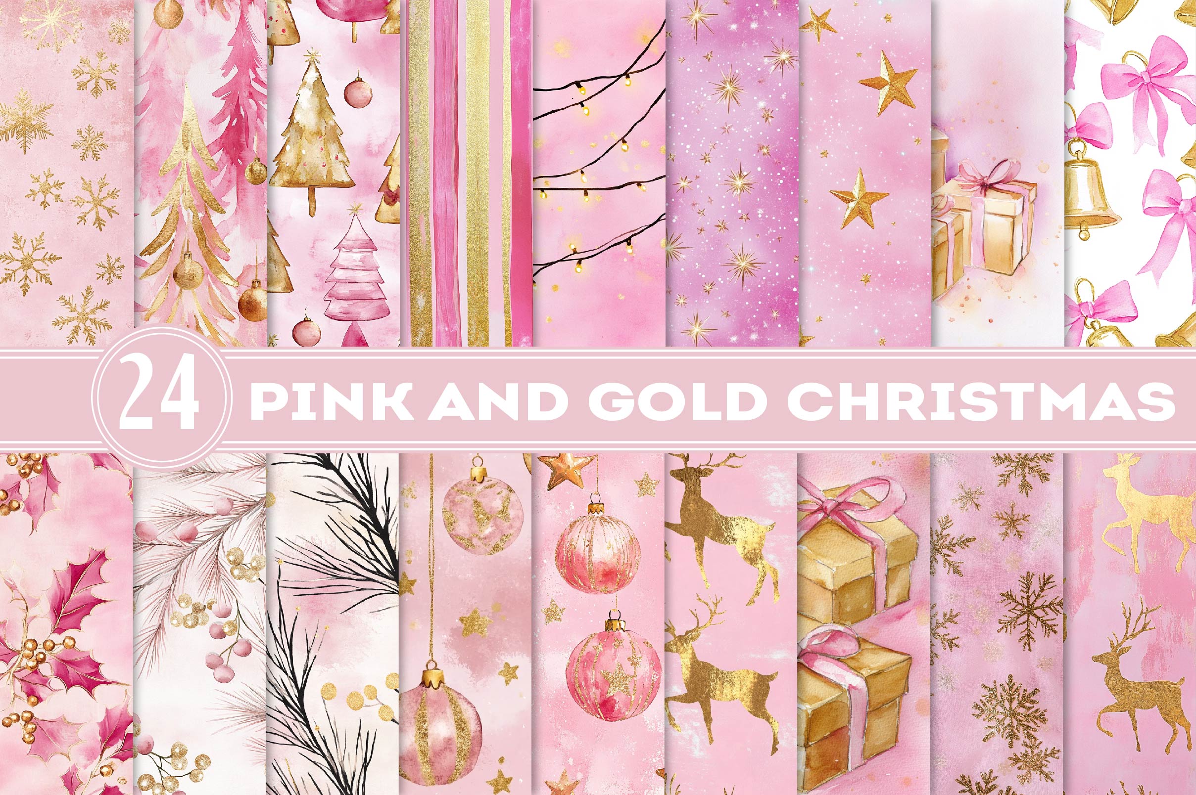 Pink And Gold Christmas Clipart Bundle - CraftNest - Digital Crafting and Art