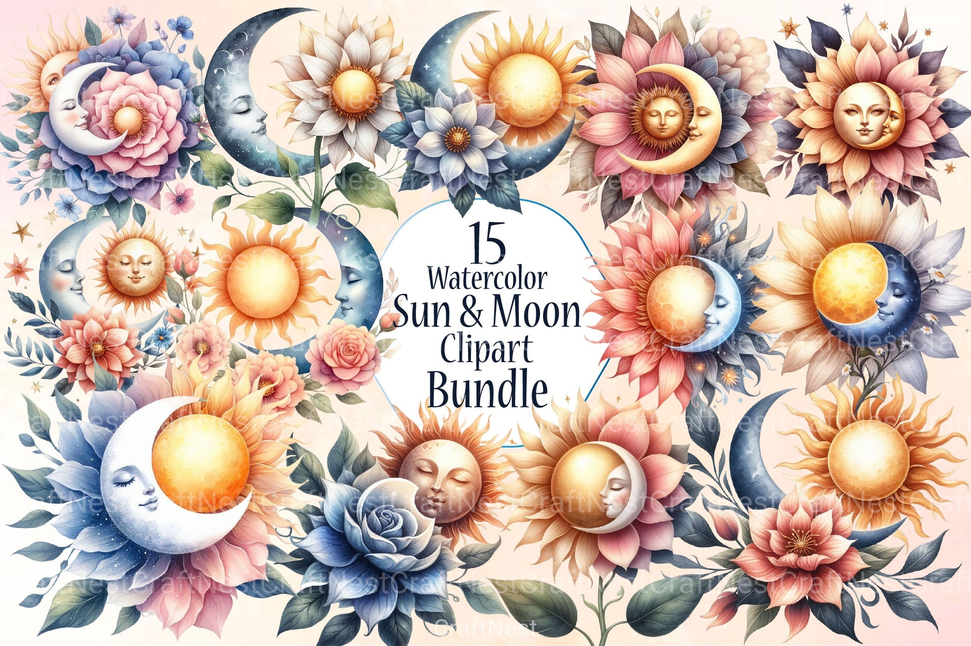 Sun & Moon Clipart Bundle - CraftNest - Digital Crafting and Art