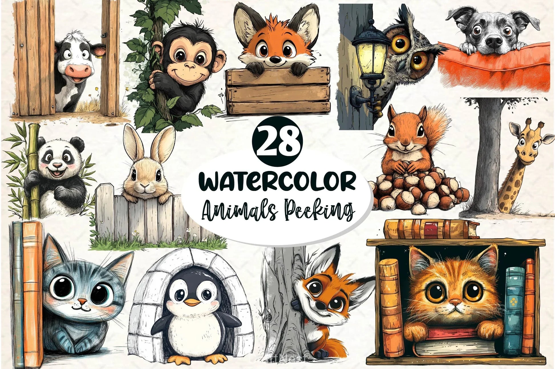 Quirky Animals Peeking Around Corner Clipart Bundle 2 - CraftNest - Digital Crafting and Art
