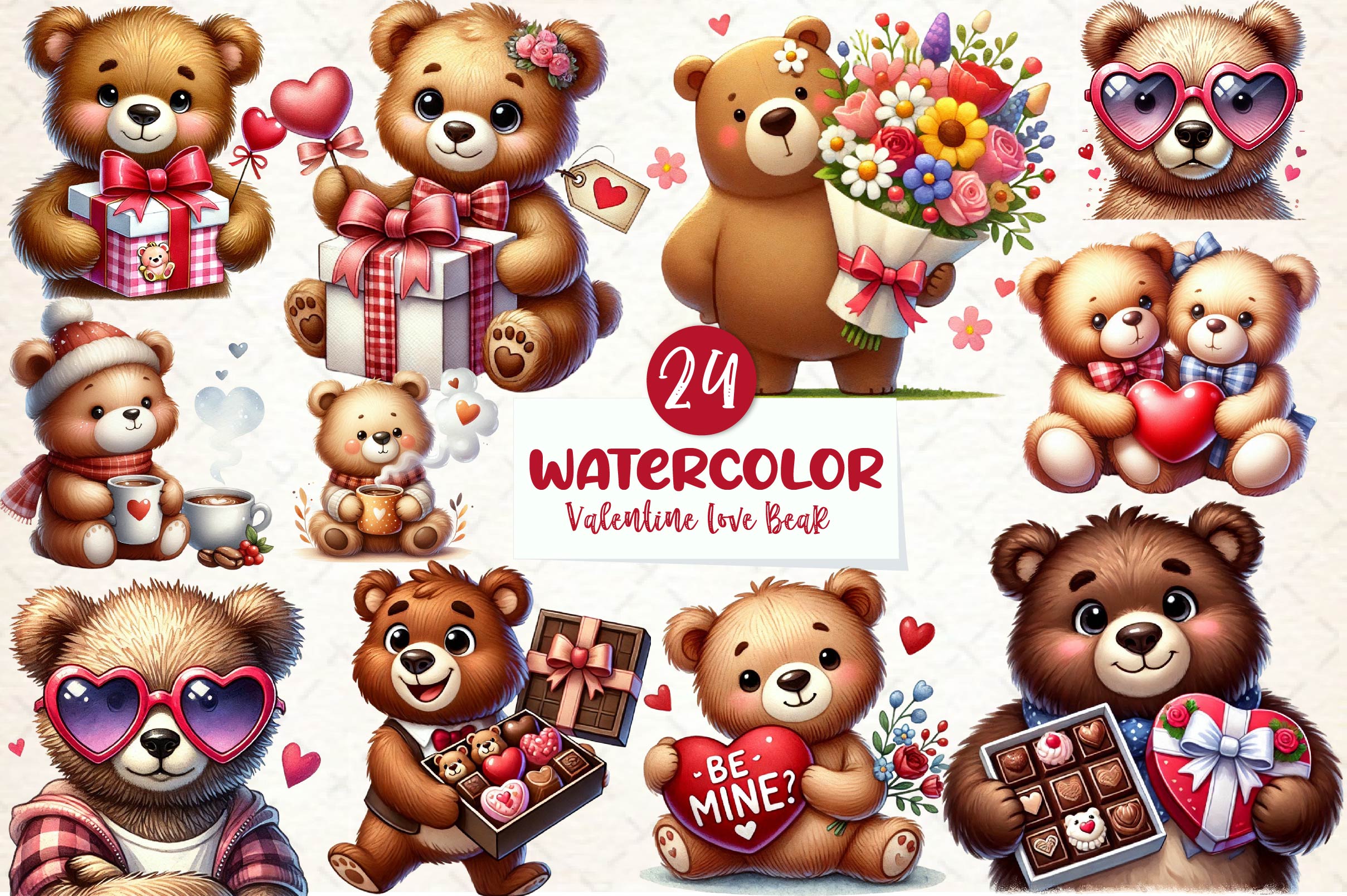 Valentine's Day Love Bear Clipart Bundle 1 - CraftNest - Digital Crafting and Art