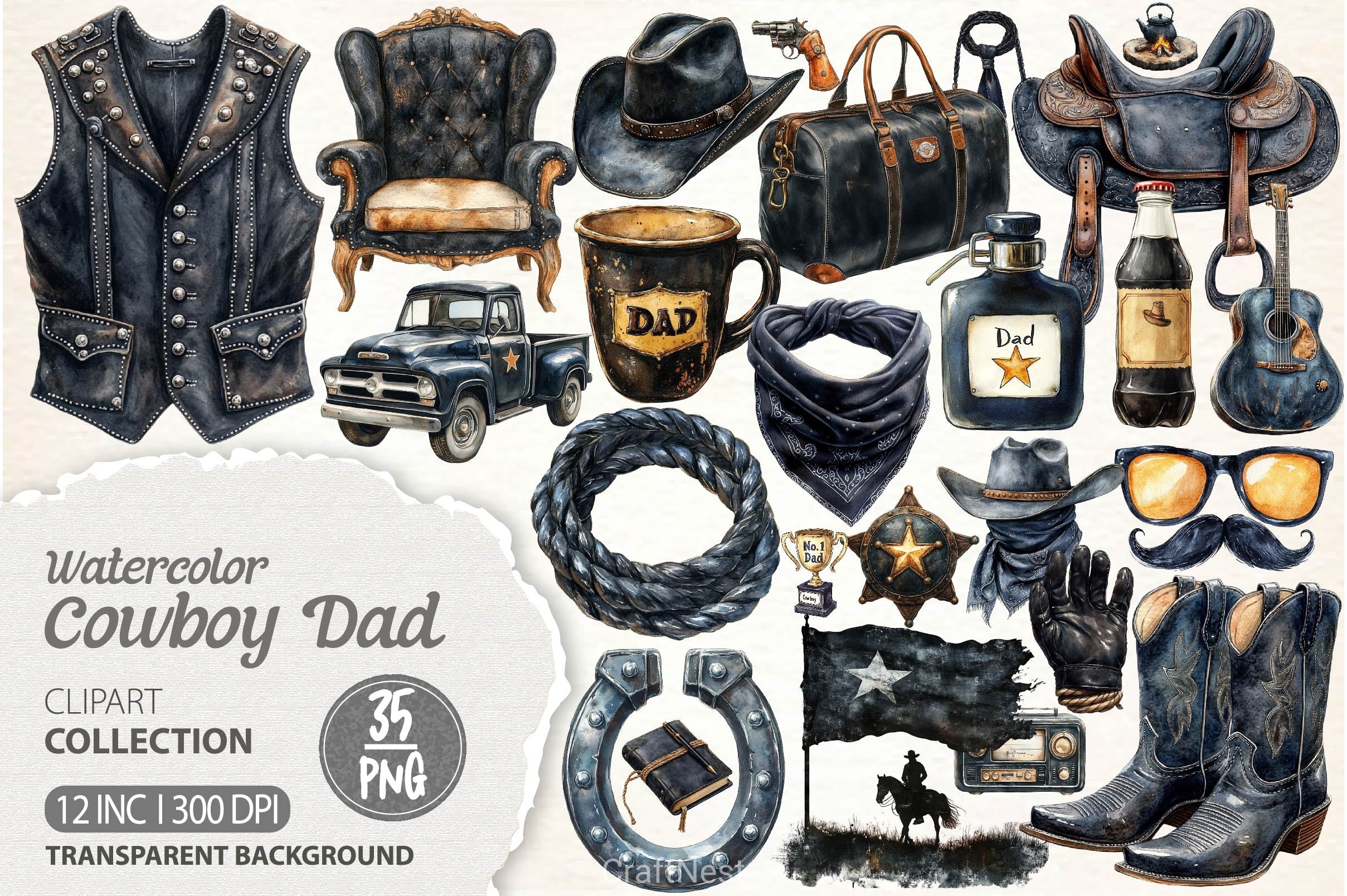 Retro Cowboy Dad Clipart Bundle - CraftNest - Digital Crafting and Art