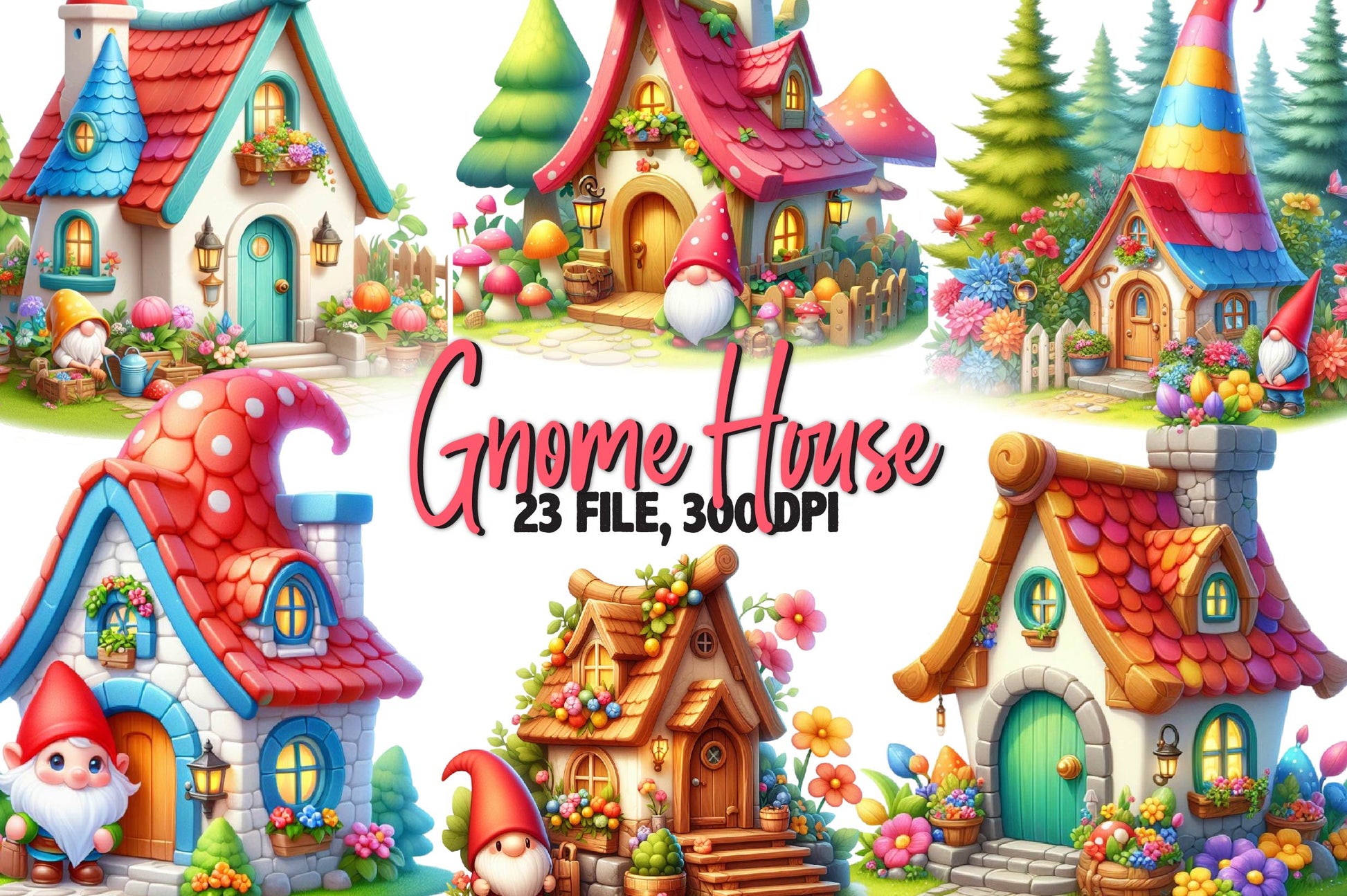 Garden Gnome House Clipart Bundle - CraftNest - Digital Crafting and Art