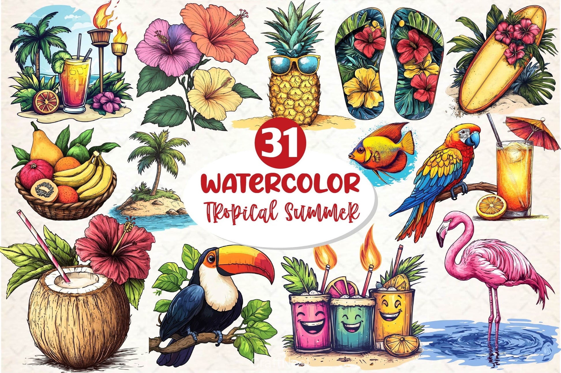 Tropical Summer Clipart Bundle 4 - CraftNest - Digital Crafting and Art