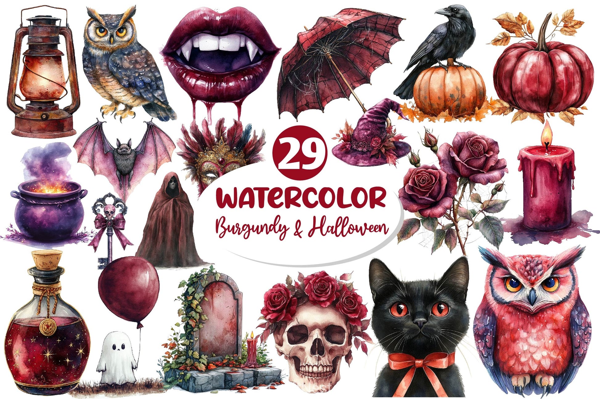 Burgundy & Halloween Clipart Bundle 5 - CraftNest - Digital Crafting and Art