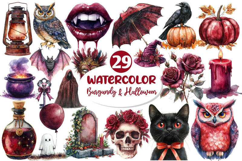 Burgundy & Halloween Clipart Bundle 5 - CraftNest - Digital Crafting and Art