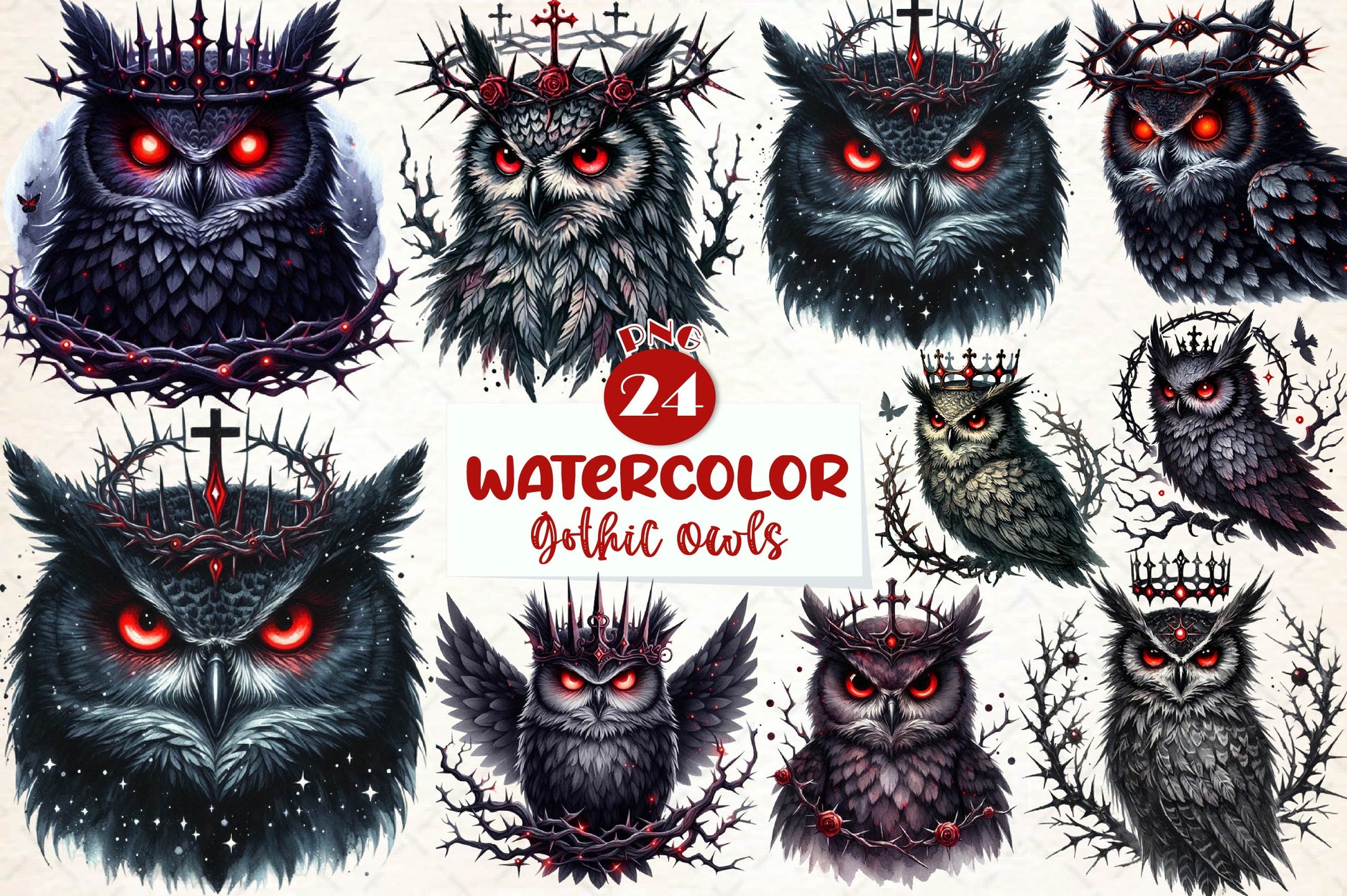 Gothic Owls Clipart Bundle 1 - CraftNest - Digital Crafting and Art