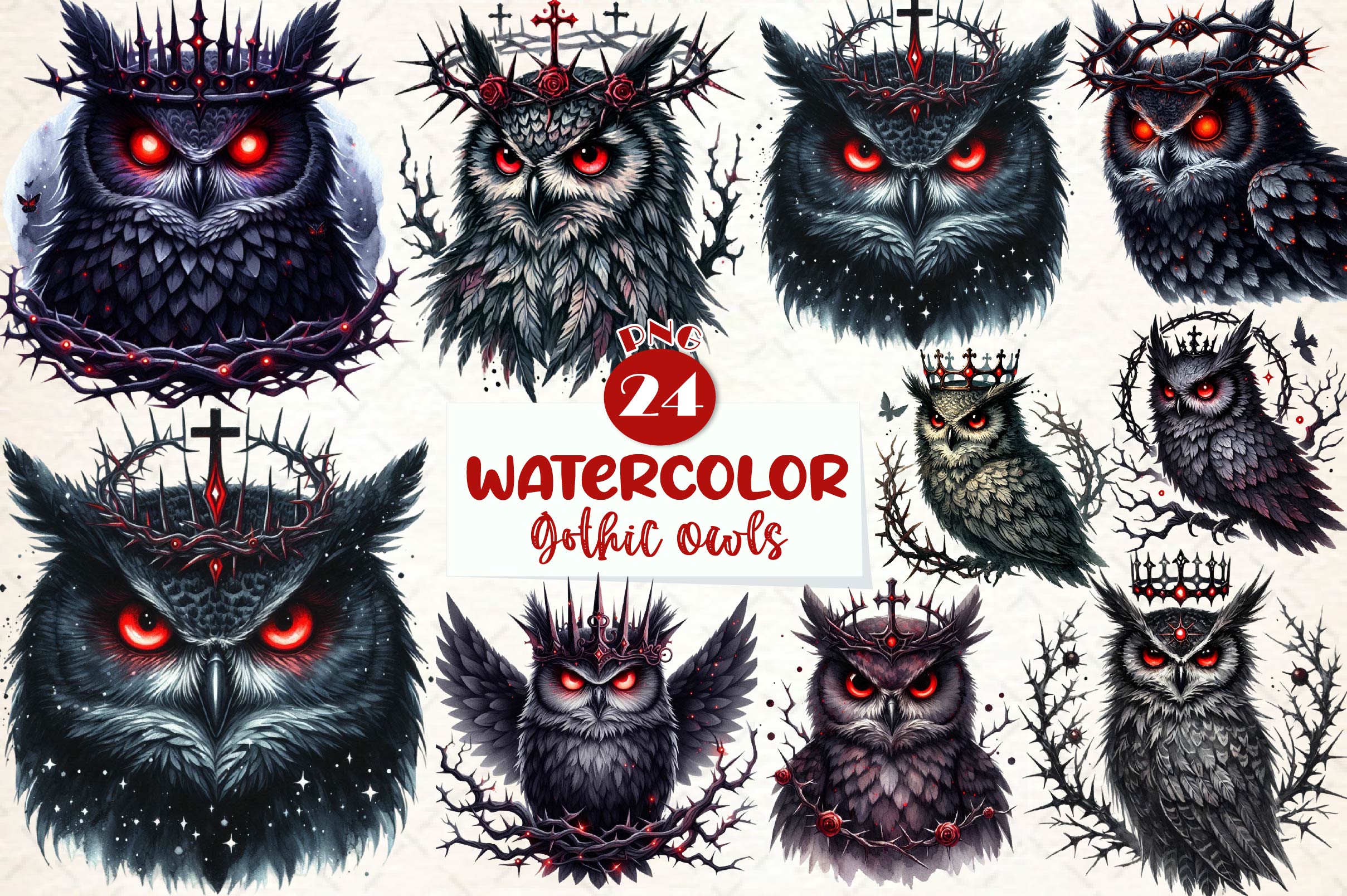 Gothic Owls Clipart Bundle 1 - CraftNest - Digital Crafting and Art