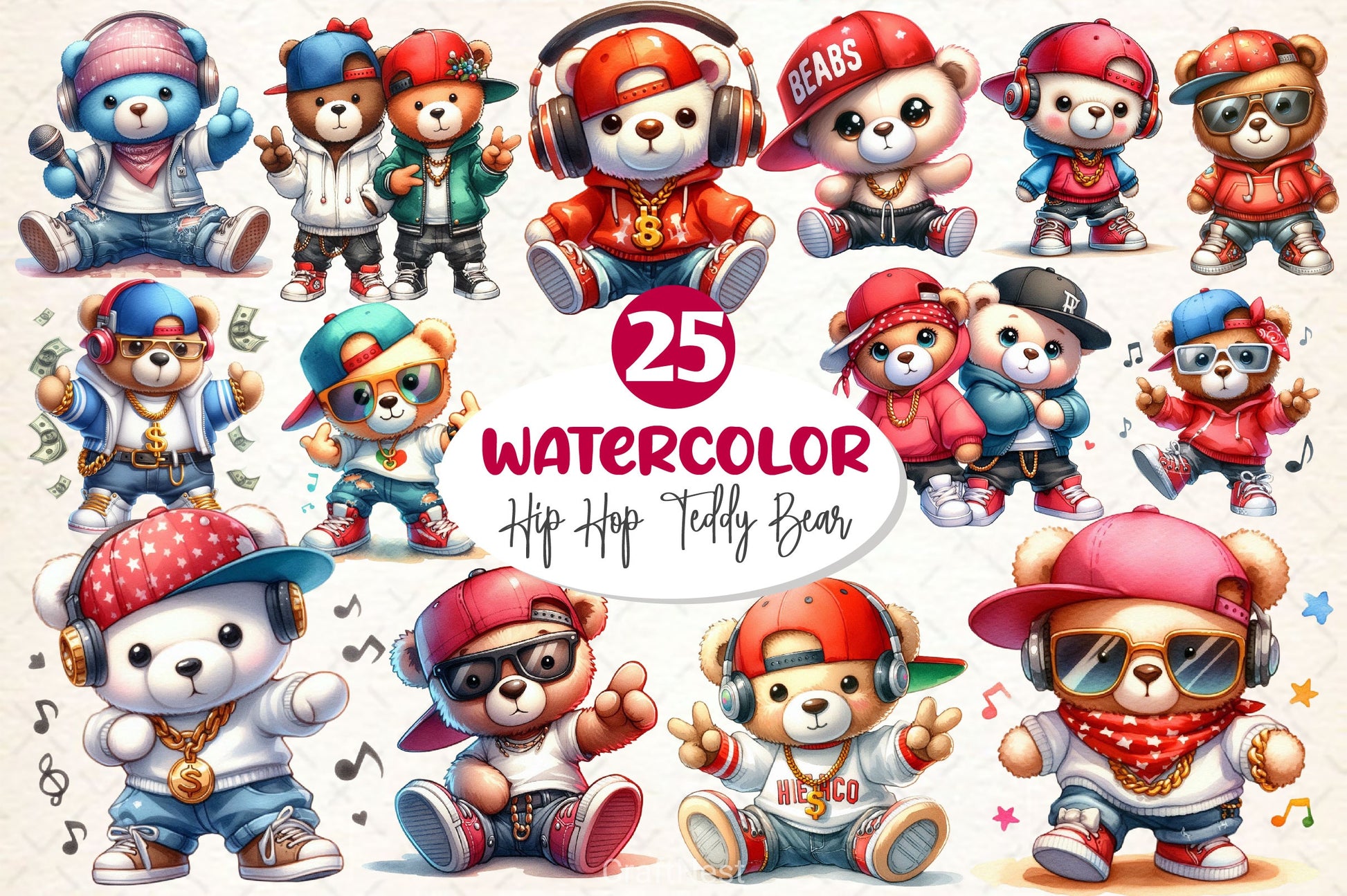 Hip Hop Teddy Bear Couple Clipart Bundle - CraftNest - Digital Crafting and Art