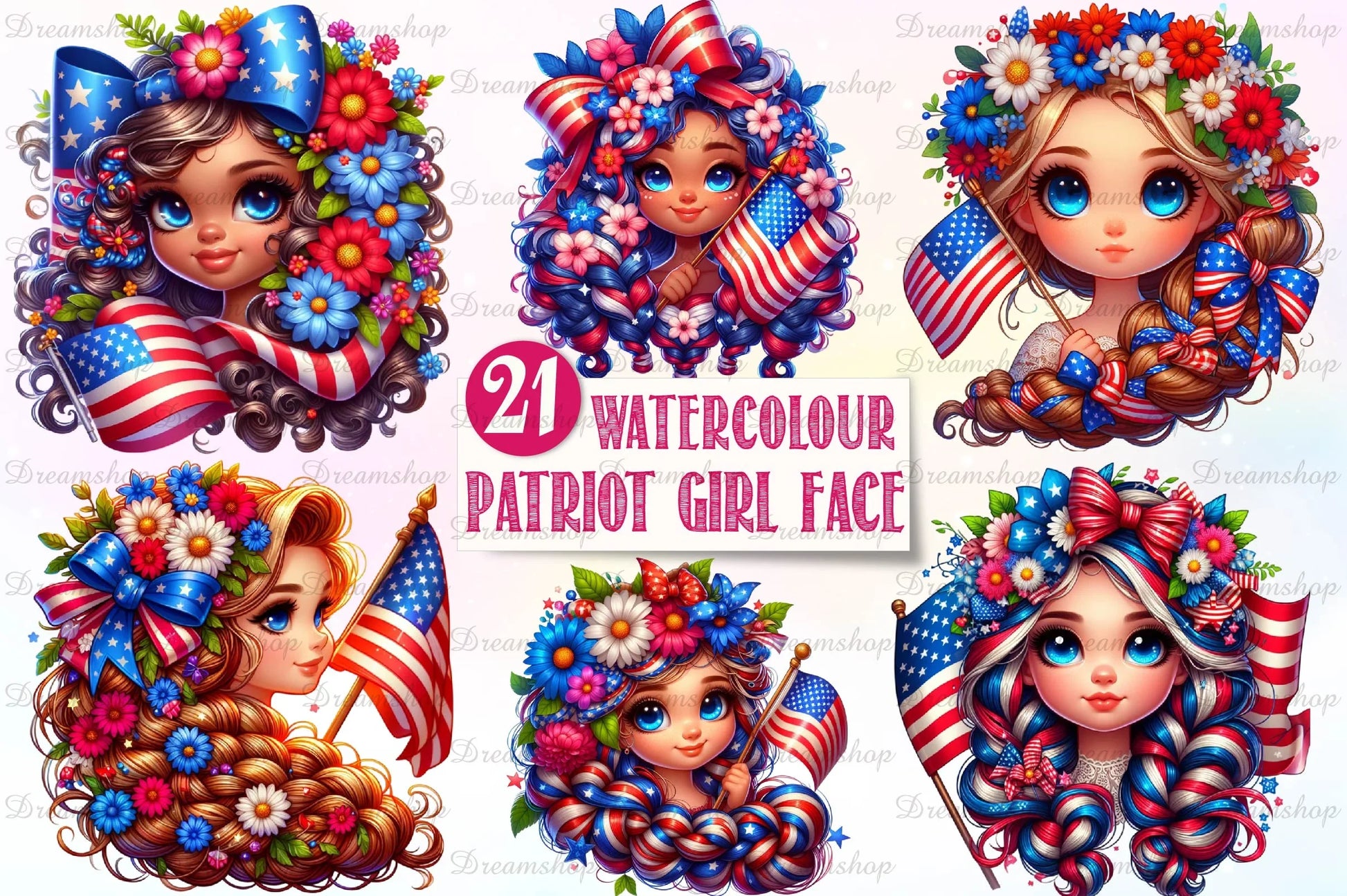 Patriot Girl Face Clipart Bundle - CraftNest - Digital Crafting and Art