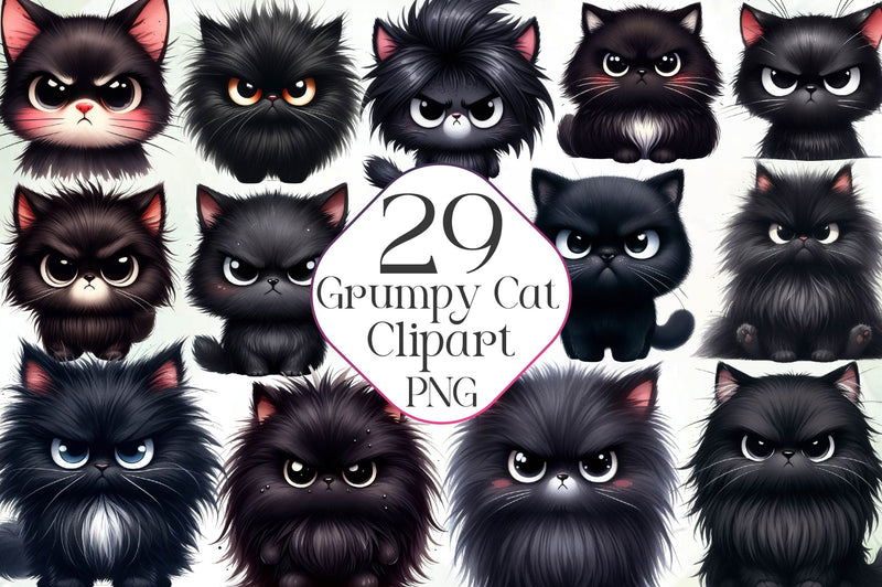 Cute And Funny Grumpy Cat Clipart Bundle - CraftNest - Digital Crafting and Art