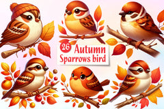 Autumn Sparrows Bird Clipart Bundle - CraftNest - Digital Crafting and Art