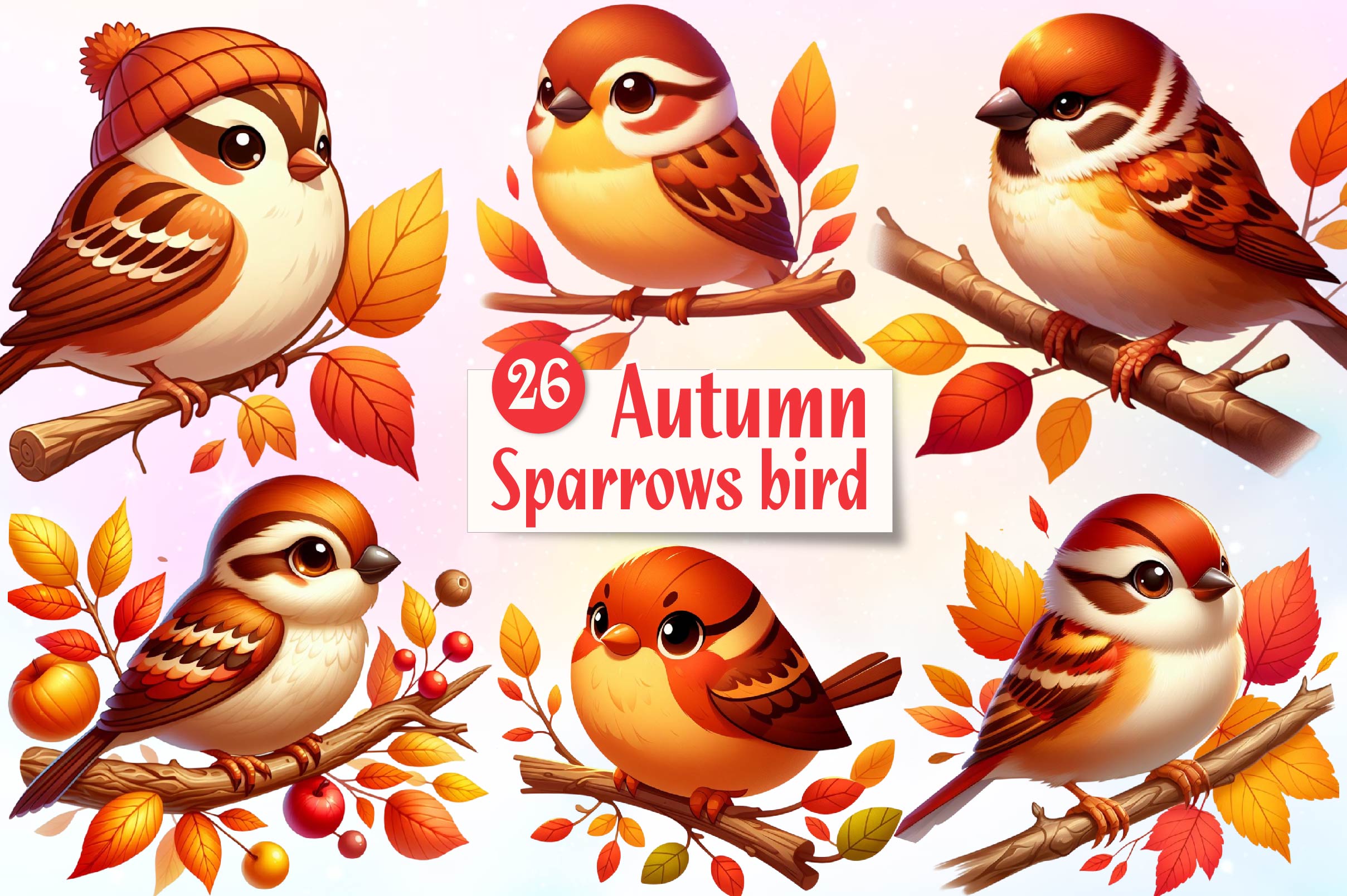 Autumn Sparrows Bird Clipart Bundle - CraftNest - Digital Crafting and Art