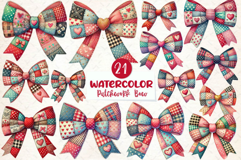 Patchwork Valentines Day Bow Clipart Bundle - CraftNest - Digital Crafting and Art