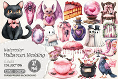 Pink Halloween Witch Wedding Clipart Bundle - CraftNest - Digital Crafting and Art