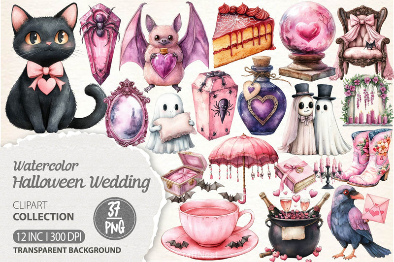 Pink Halloween Witch Wedding Clipart Bundle - CraftNest - Digital Crafting and Art