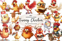Quirky Funny Chicken Clipart Bundle - CraftNest - Digital Crafting and Art