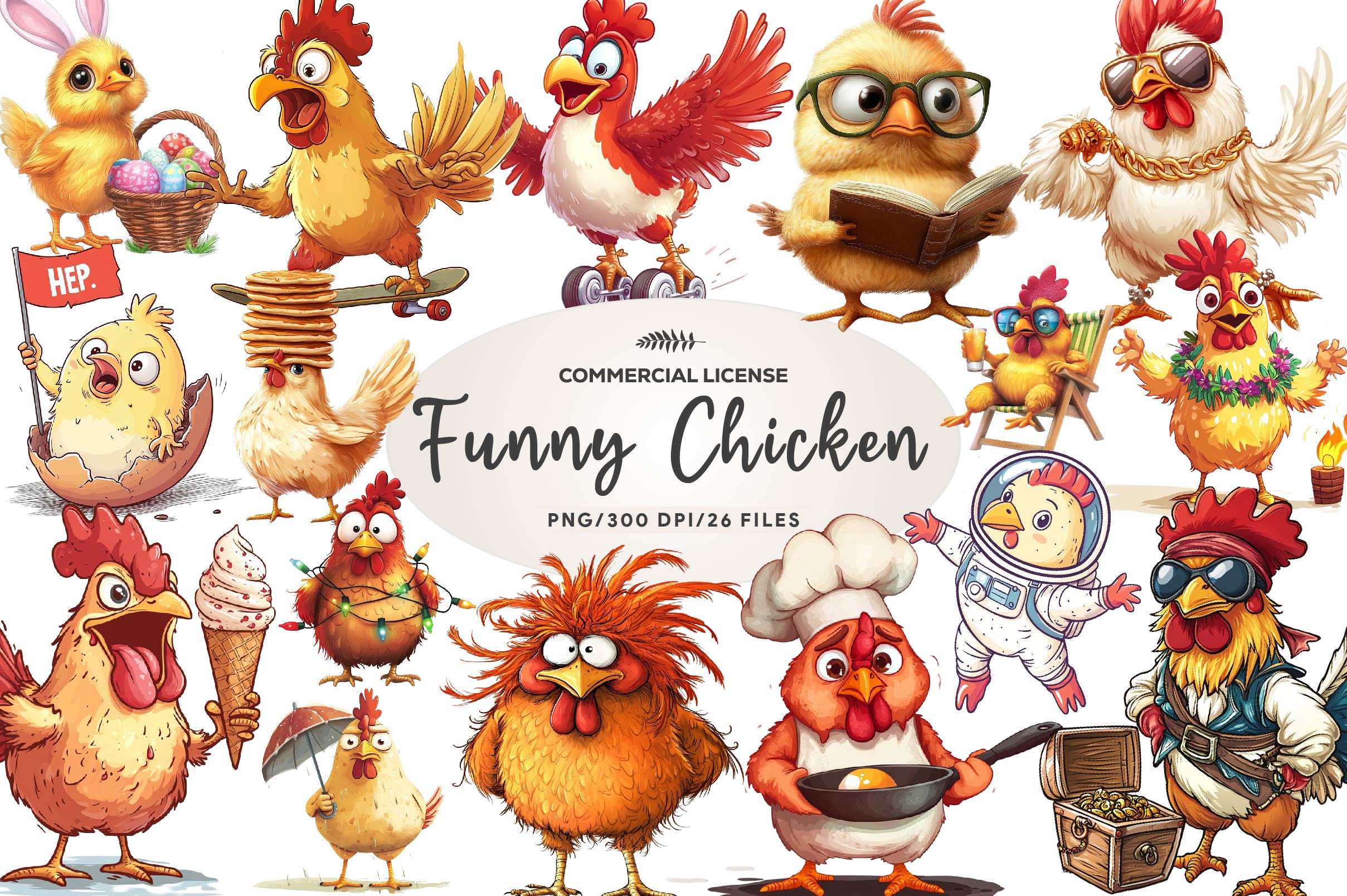Quirky Funny Chicken Clipart Bundle - CraftNest - Digital Crafting and Art