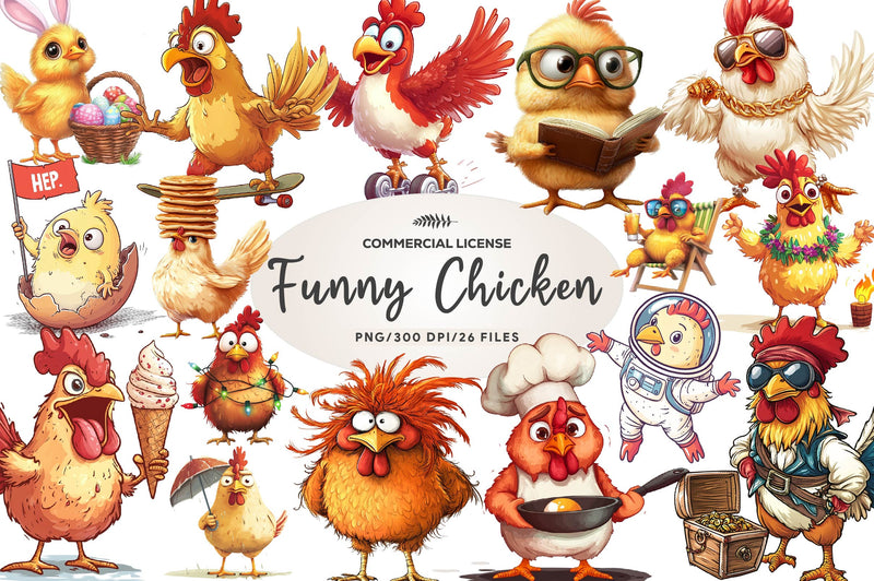 Quirky Funny Chicken Clipart Bundle - CraftNest - Digital Crafting and Art