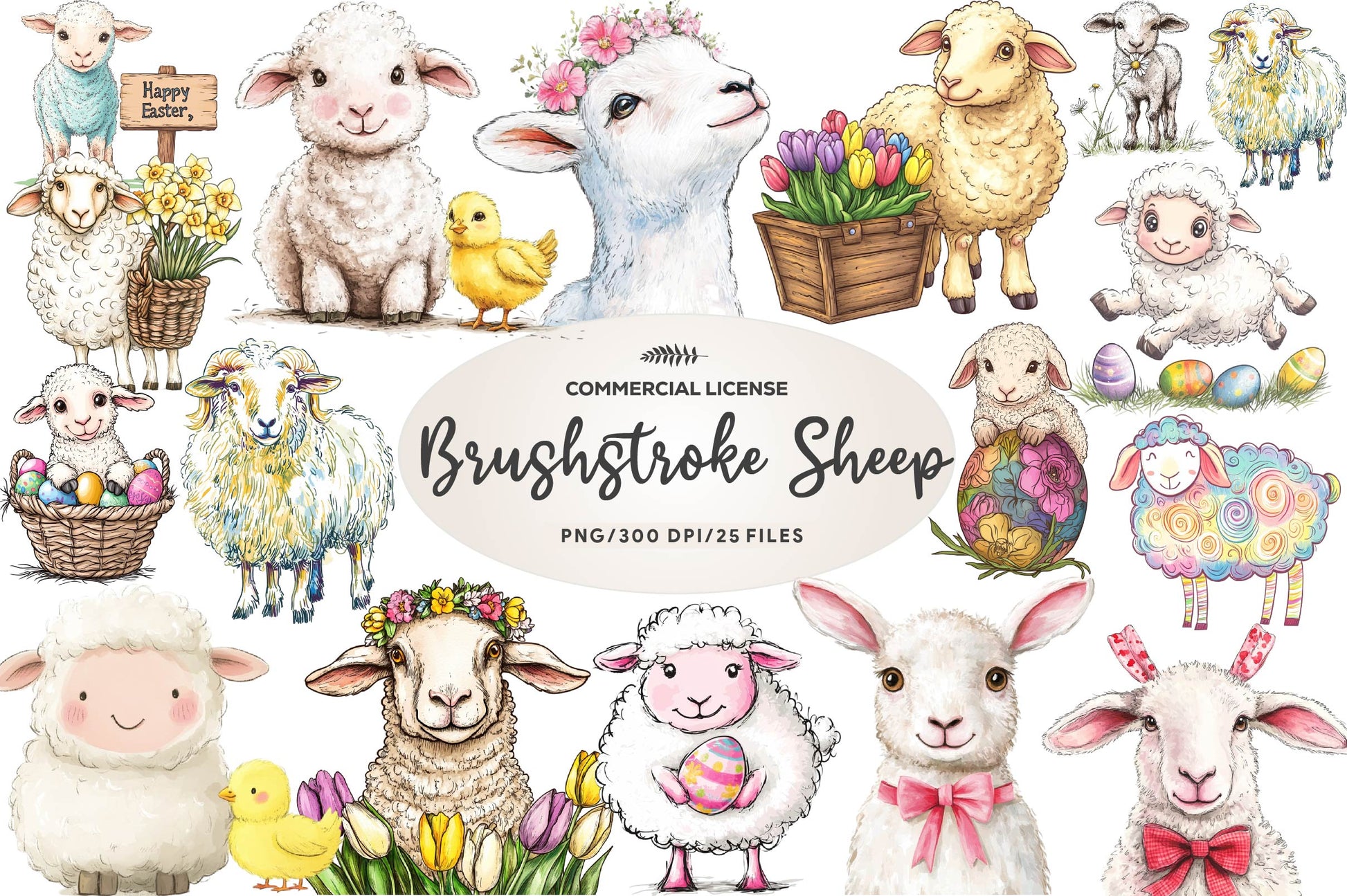 Brushstroke Sheep Easter Clipart Bundle - CraftNest - Digital Crafting and Art
