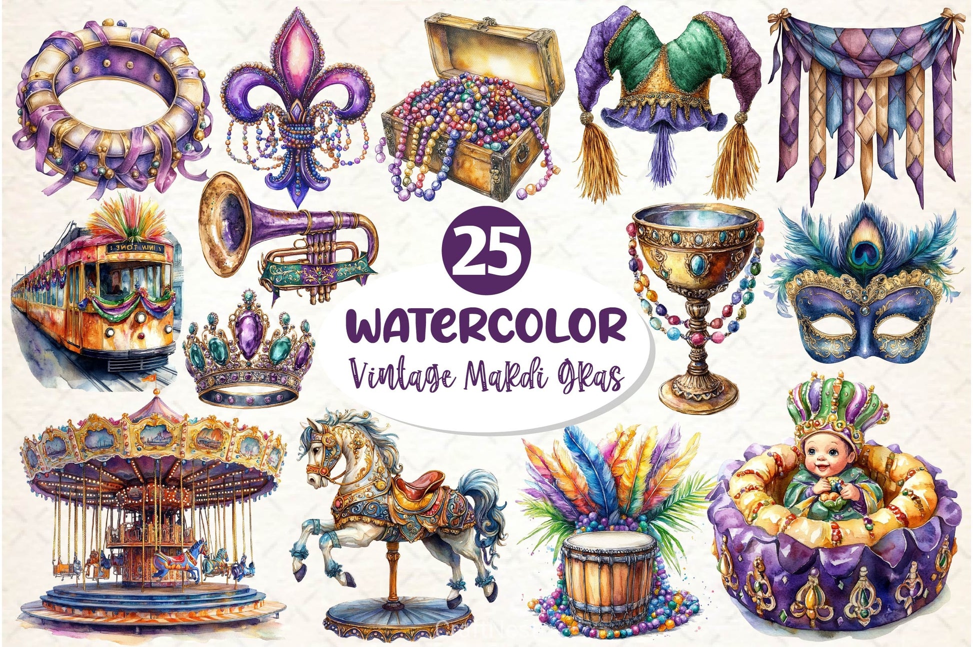 Vintage Mardi Gras Clipart Bundle - CraftNest - Digital Crafting and Art