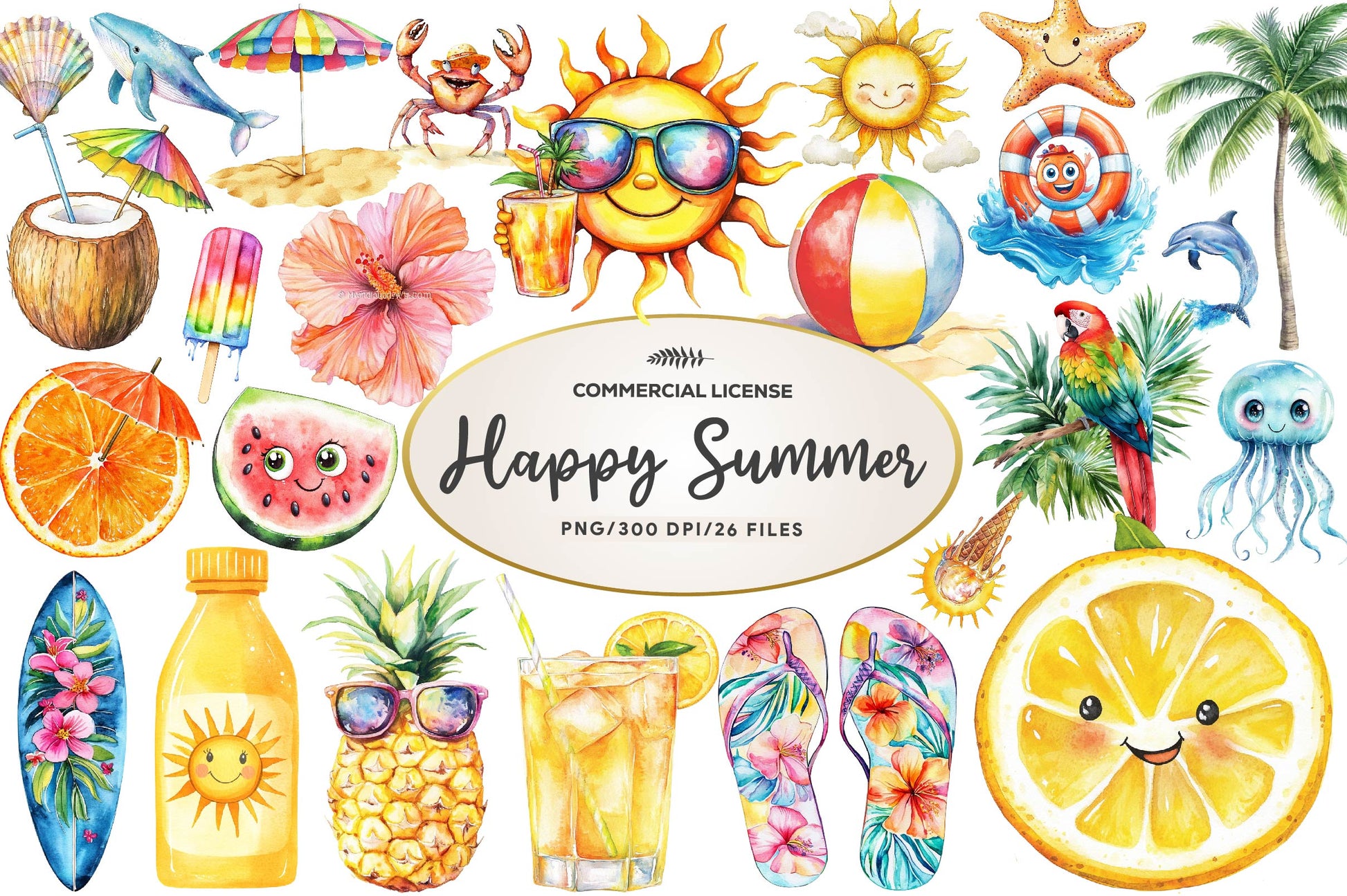 Happy Summer Element Clipart Bundle - CraftNest - Digital Crafting and Art