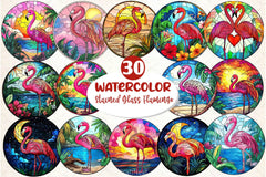 Round Stained Glass Flamingo Clipart Bundle 2 - CraftNest - Digital Crafting and Art