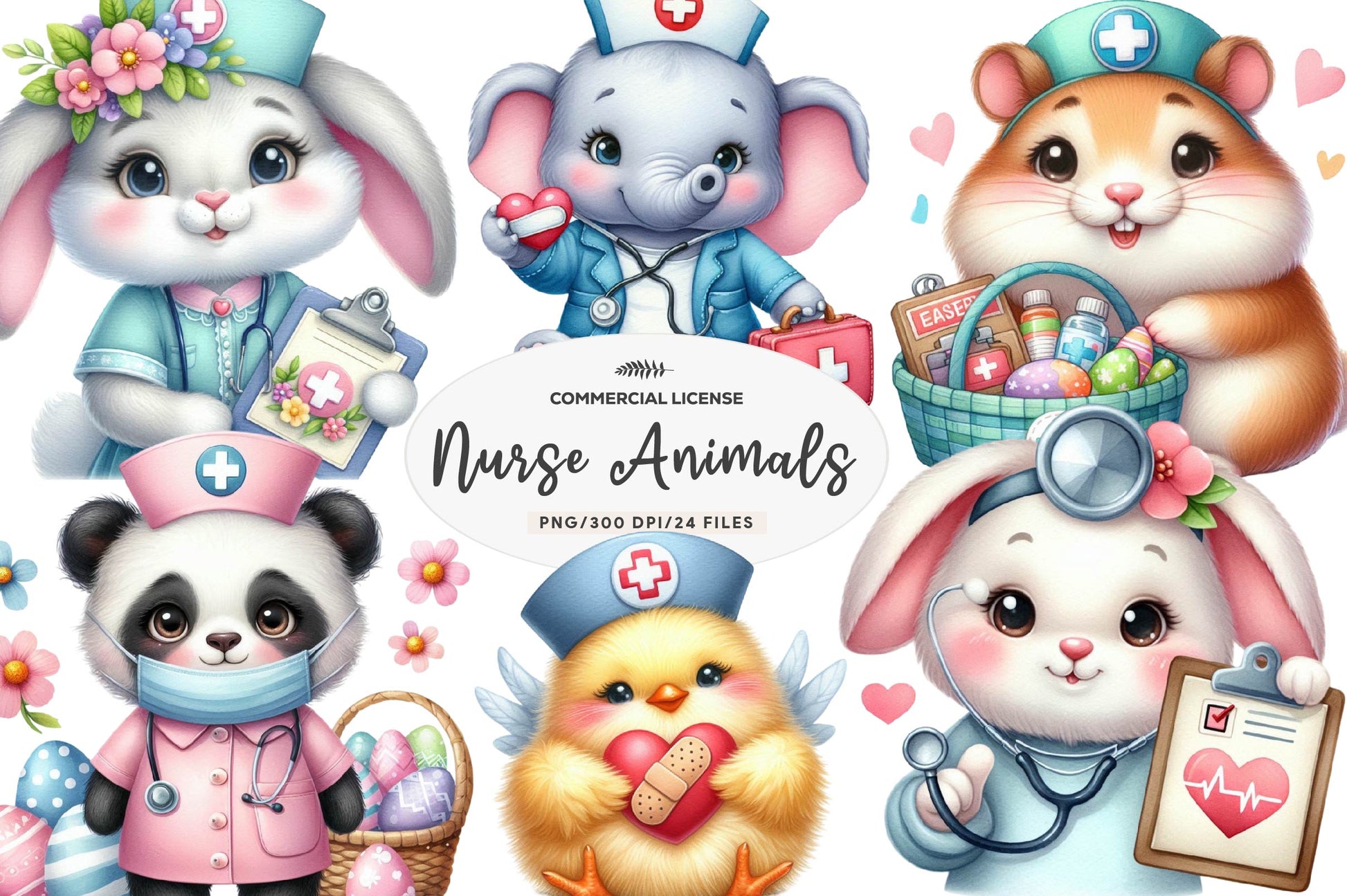 Cute Easter Nurse Animals Clipart Bundle - CraftNest - Digital Crafting and Art