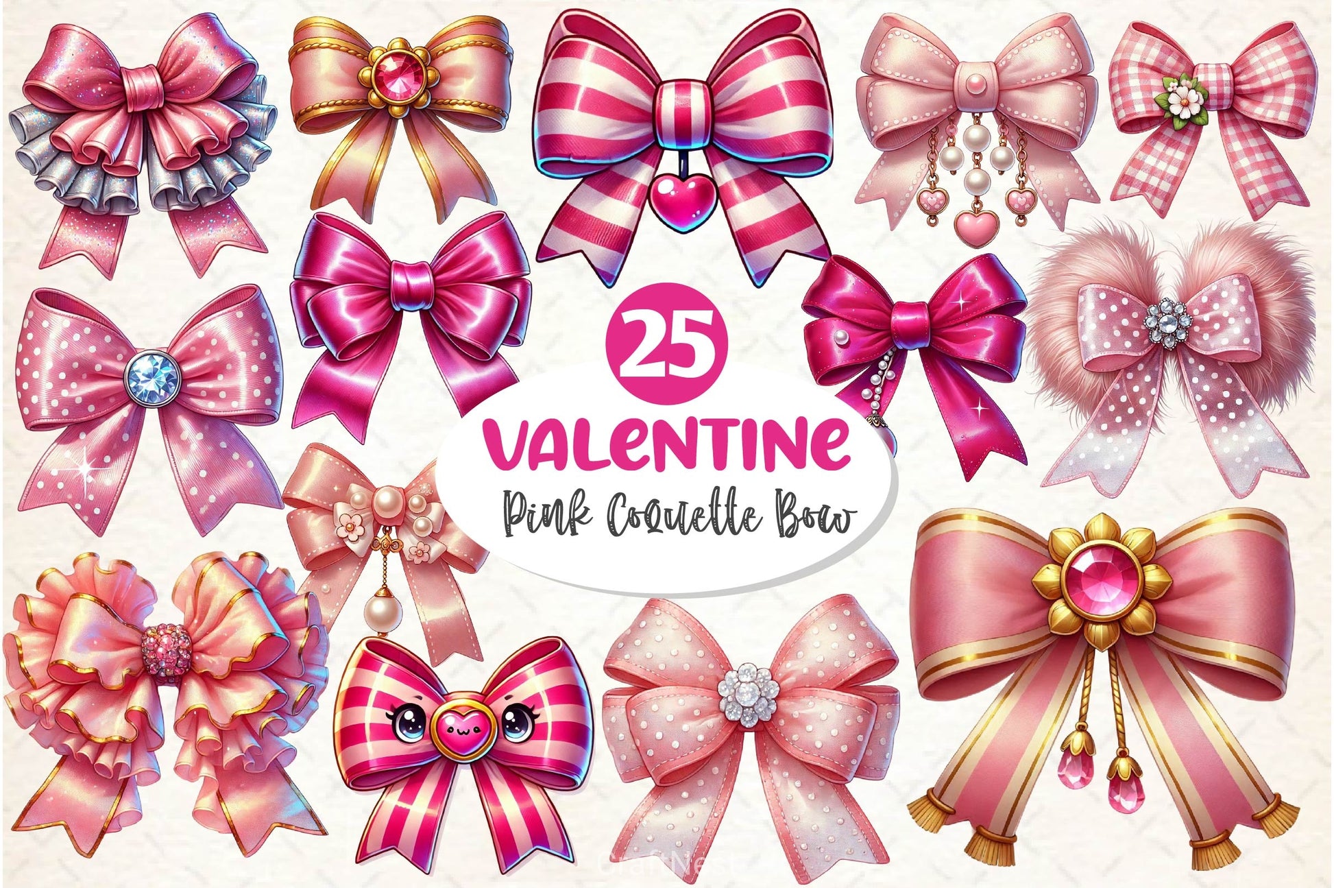 Pink Coquette Valentine Bow Clipart Bundle 2 - CraftNest - Digital Crafting and Art
