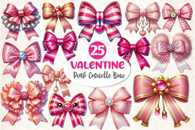 Pink Coquette Valentine Bow Clipart Bundle 2 - CraftNest - Digital Crafting and Art
