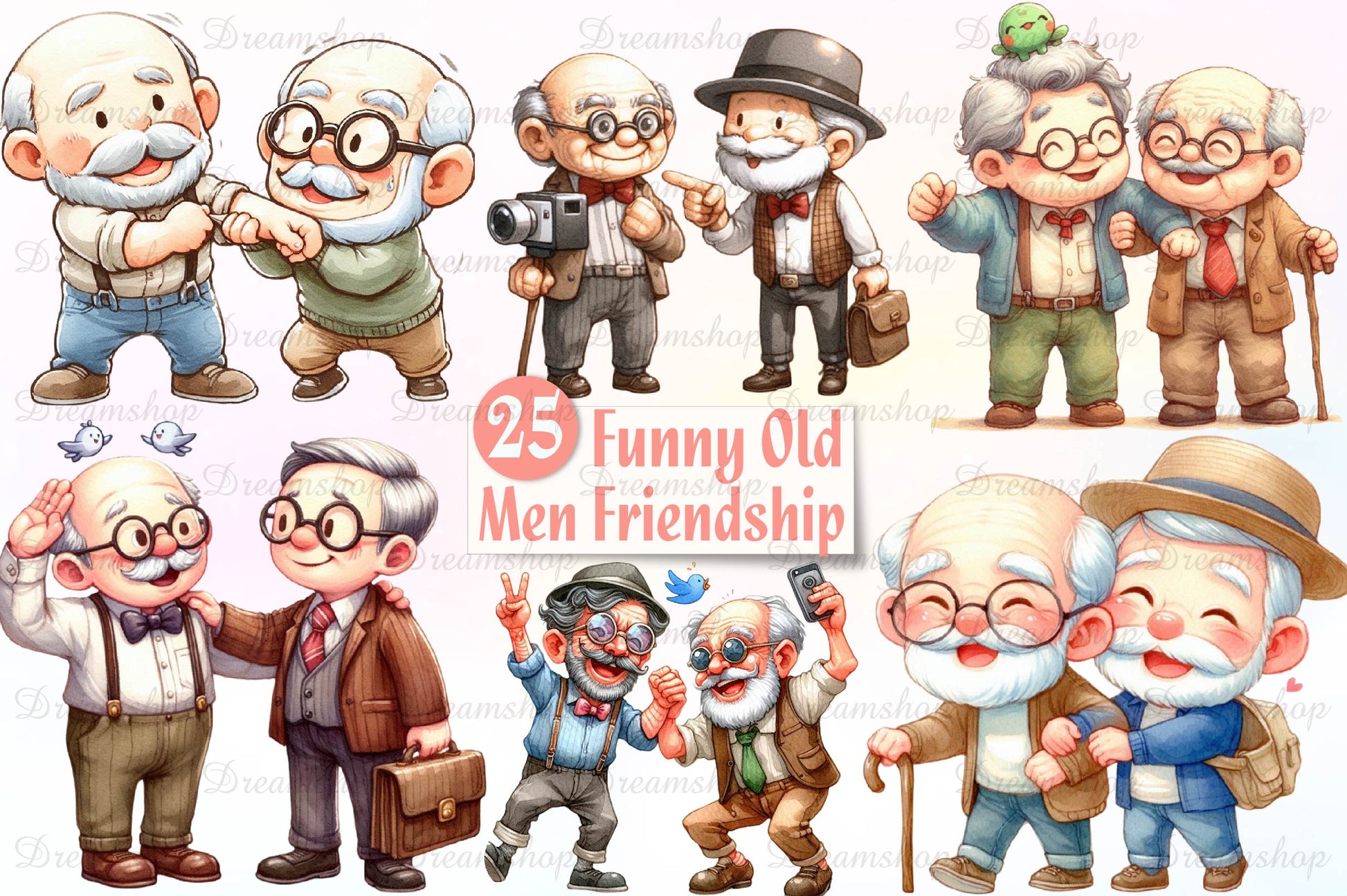 Funny Old Men Friendship Clipart Bundle - CraftNest - Digital Crafting and Art