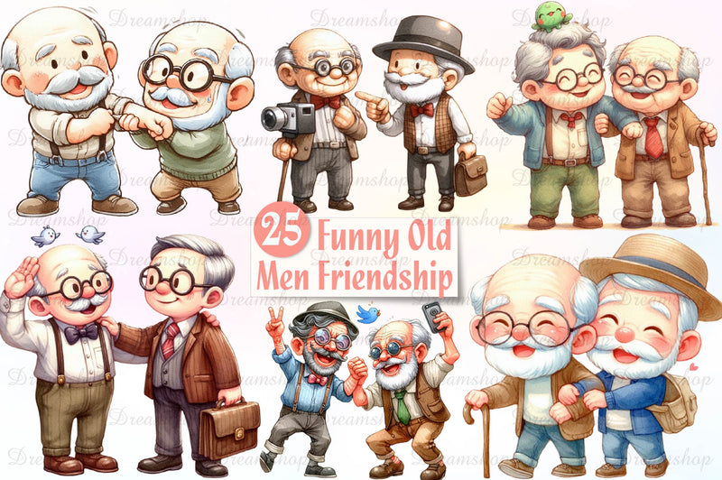 Funny Old Men Friendship Clipart Bundle - CraftNest - Digital Crafting and Art