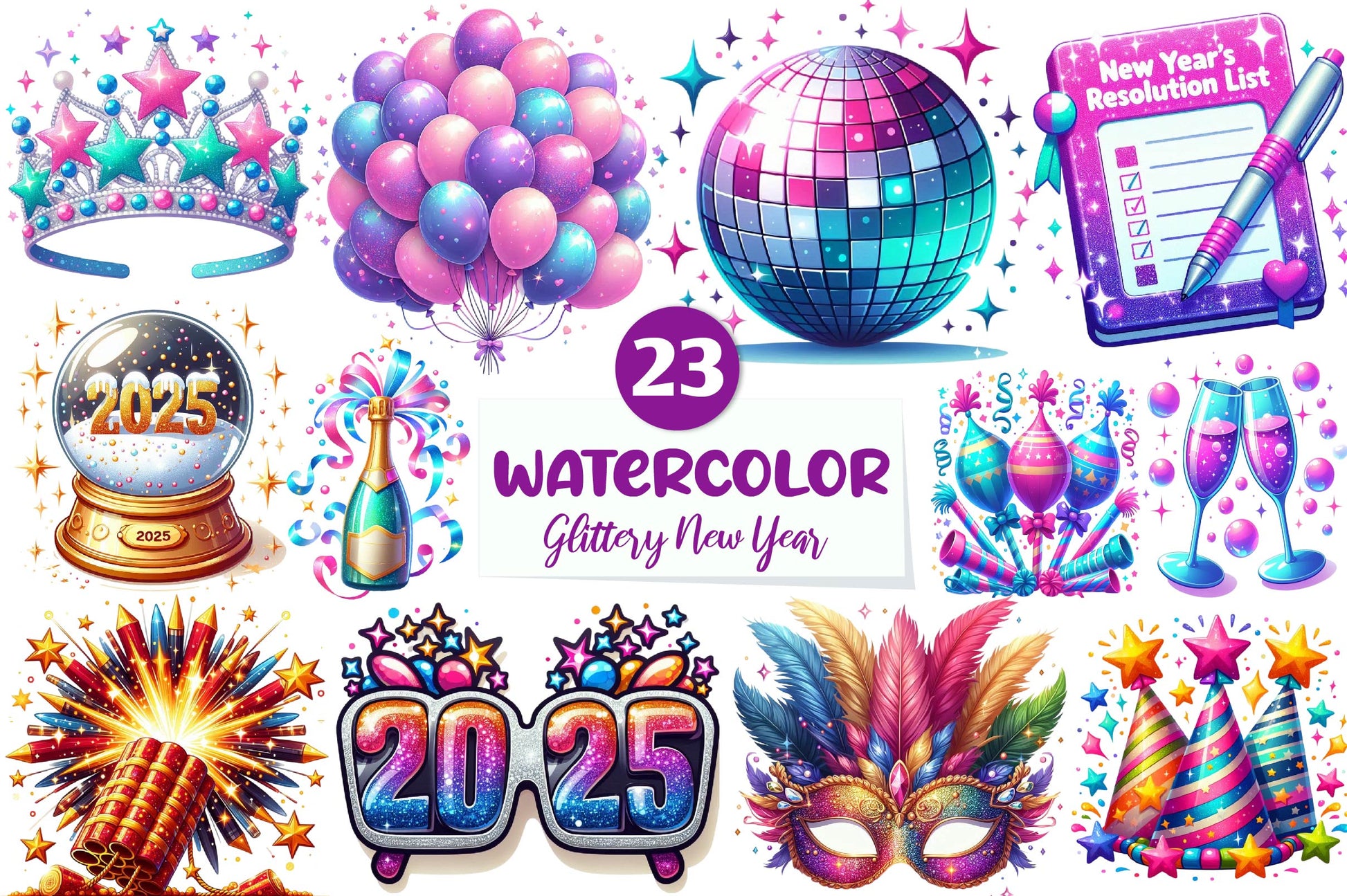 Glittery New Year Clipart Bundle - CraftNest - Digital Crafting and Art