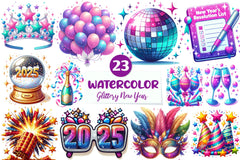 Glittery New Year Clipart Bundle - CraftNest - Digital Crafting and Art