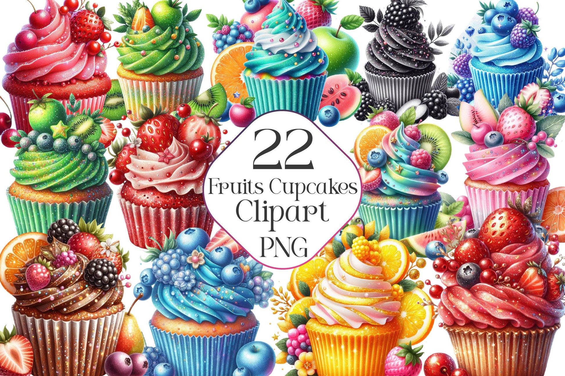Cupcake Fruits Cupcakes Clipart Bundle - CraftNest - Digital Crafting and Art