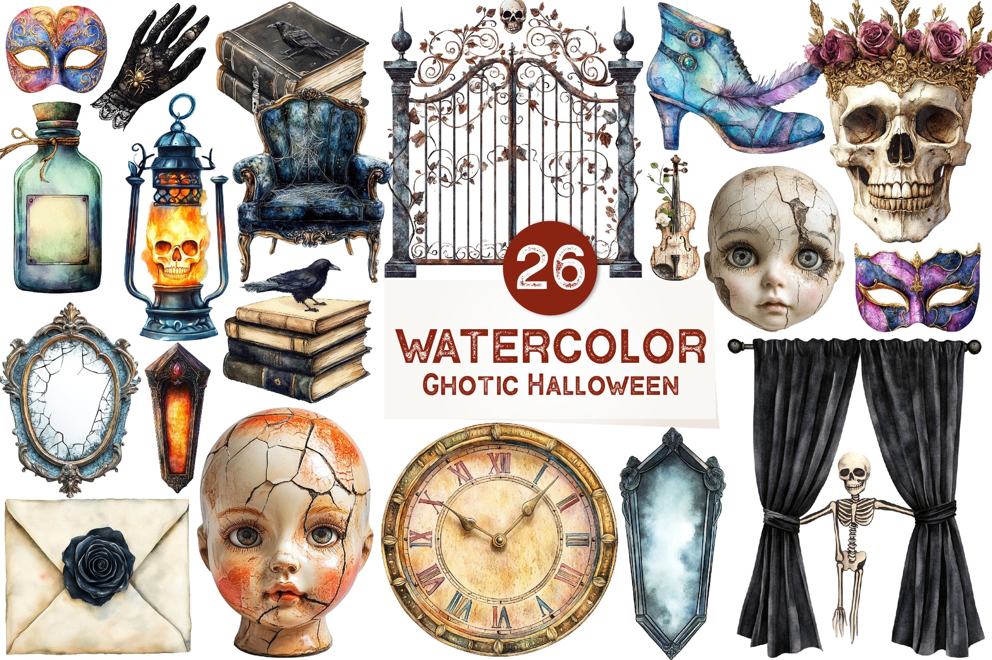 Antique Gothic Halloween Set Clipart Bundle - CraftNest - Digital Crafting and Art