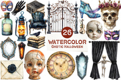Antique Gothic Halloween Set Clipart Bundle - CraftNest - Digital Crafting and Art