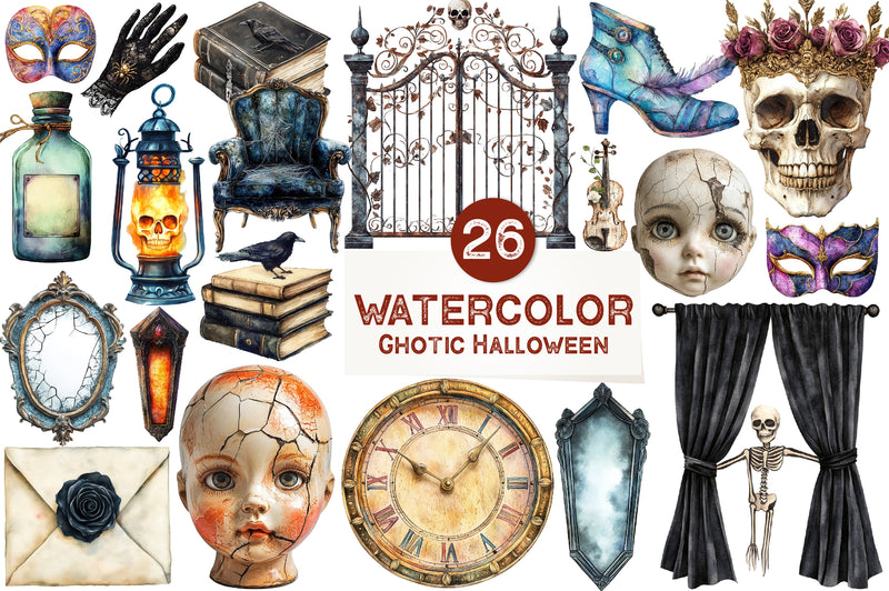 Antique Gothic Halloween Set Clipart Bundle - CraftNest - Digital Crafting and Art