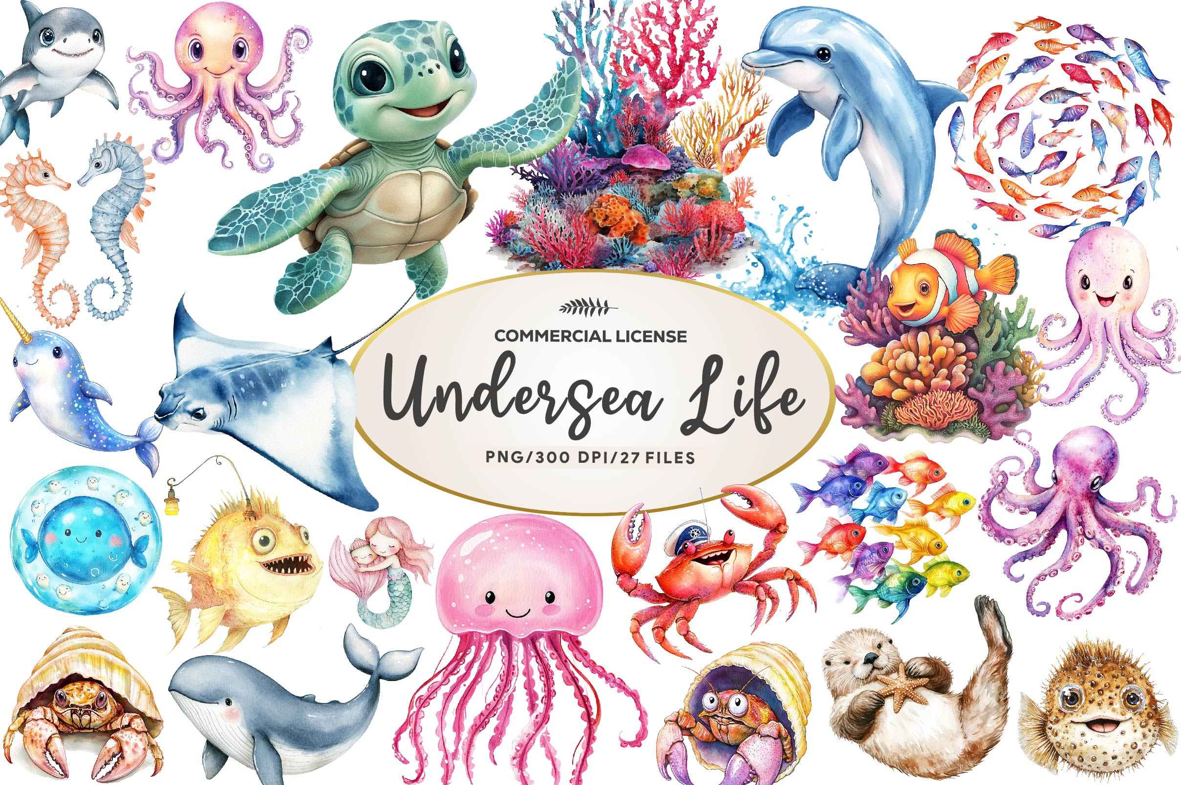 Cute Undersea Life Clipart Bundle - CraftNest - Digital Crafting and Art