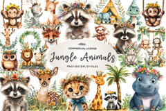 Cute Boho Woodland And Jungle Animals Clipart Bundle - CraftNest - Digital Crafting and Art