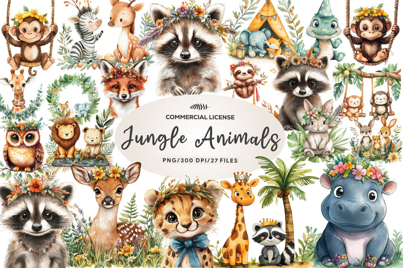 Cute Boho Woodland And Jungle Animals Clipart Bundle - CraftNest - Digital Crafting and Art