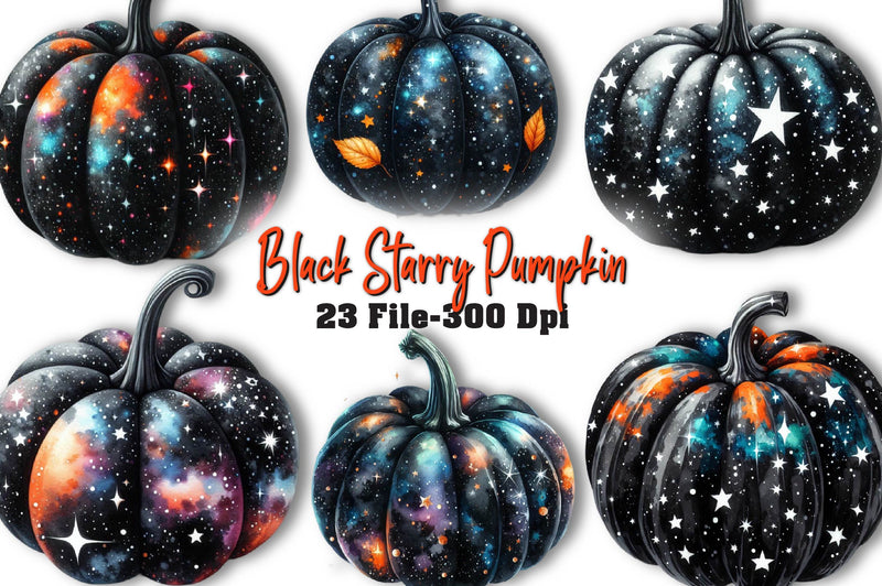 Black Starry Pumpkin Clipart Bundle - CraftNest - Digital Crafting and Art